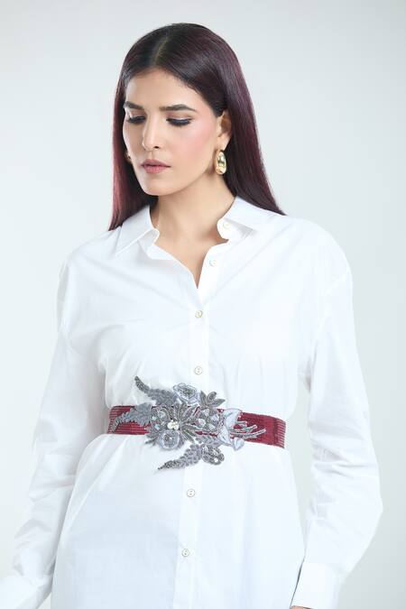 Buy Kiran Uttam Ghosh Pink Applique, Embroidery Floral Sequined Belt Online at Aza Fashions Buy_Kiran Uttam Ghosh_Pink Applique, Embroidery Floral Sequined Belt _Online_at_Aza_Fashions