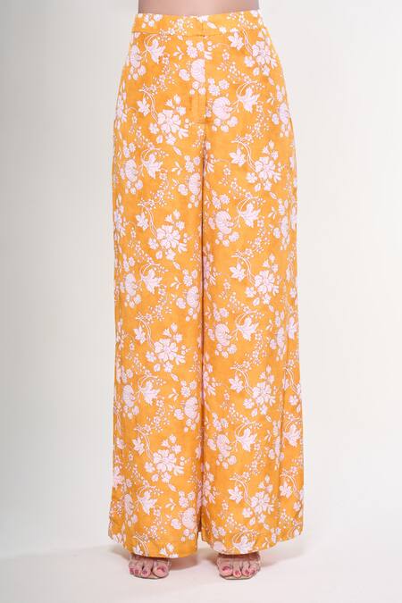 Shop Arpita Mehta Yellow Crepe, Silk Pearls Sweetheart Neck Mango And Floral Print Cape Pant Set Online at Aza Fashions Shop_Arpita Mehta_Yellow Crepe, Silk Pearls Sweetheart Neck Mango And Floral Print Cape Pant Set _Online_at_Aza_Fashions