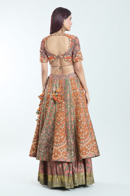 Shop Debyani + CO Green Organza, Chanderi Silk Tassels, Zari, Embroidery Floral Lehenga Set at Aza Fashions Shop_Debyani + CO_Green Organza, Chanderi Silk Tassels, Zari, Embroidery Floral Lehenga Set _at_Aza_Fashions