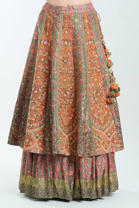 Buy Debyani + CO Green Organza, Chanderi Silk Tassels, Zari, Embroidery Floral Lehenga Set Online at Aza Fashions Buy_Debyani + CO_Green Organza, Chanderi Silk Tassels, Zari, Embroidery Floral Lehenga Set _Online_at_Aza_Fashions