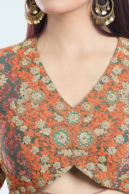 Debyani + CO Green Organza, Chanderi Silk Tassels, Zari, Embroidery Floral Lehenga Set at Aza Fashions Debyani + CO_Green Organza, Chanderi Silk Tassels, Zari, Embroidery Floral Lehenga Set _at_Aza_Fashions