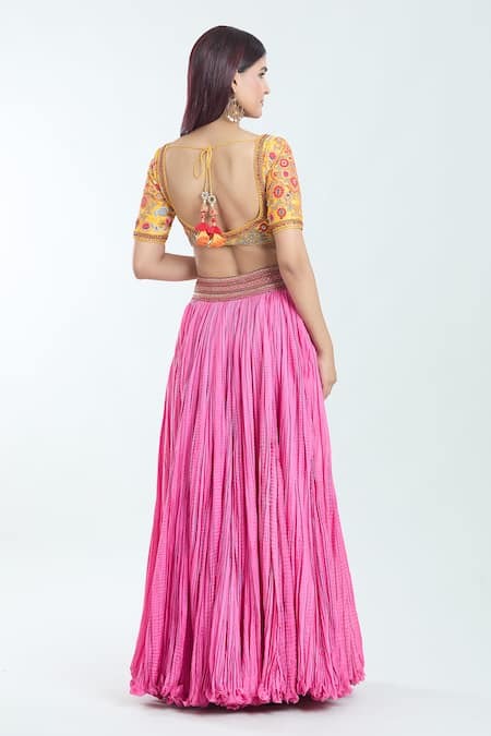 Shop Debyani + CO Pink , Organza Zari, Embroidery, Sequins Crushed Lehenga Blouse Set at Aza Fashions Shop_Debyani + CO_Pink , Organza Zari, Embroidery, Sequins Crushed Lehenga Blouse Set _at_Aza_Fashions