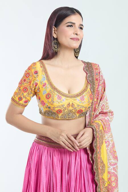 Buy Debyani + CO Pink , Organza Zari, Embroidery, Sequins Crushed Lehenga Blouse Set Online at Aza Fashions Buy_Debyani + CO_Pink , Organza Zari, Embroidery, Sequins Crushed Lehenga Blouse Set _Online_at_Aza_Fashions