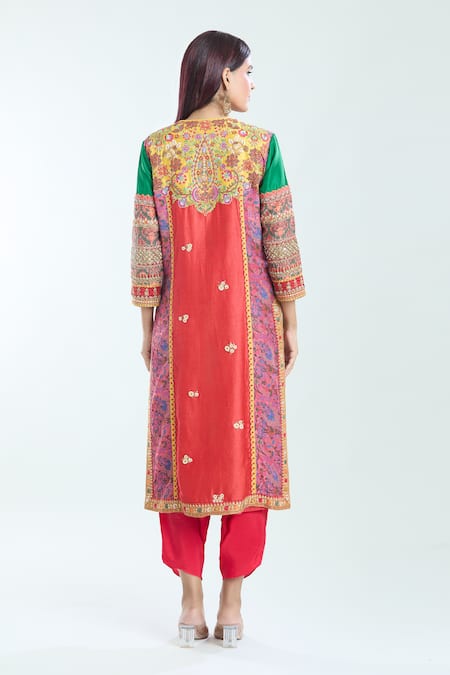 Shop Debyani + CO Multi Color Silk Sequins, Embroidery Floral Paisley Print Kurta Dhoti Pant Set at Aza Fashions Shop_Debyani + CO_Multi Color Silk Sequins, Embroidery Floral Paisley Print Kurta Dhoti Pant Set _at_Aza_Fashions