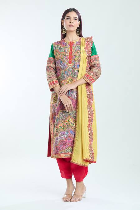 Debyani + CO Multi Color Silk Sequins, Embroidery Floral Paisley Print Kurta Dhoti Pant Set Online at Aza Fashions Debyani + CO_Multi Color Silk Sequins, Embroidery Floral Paisley Print Kurta Dhoti Pant Set _Online_at_Aza_Fashions