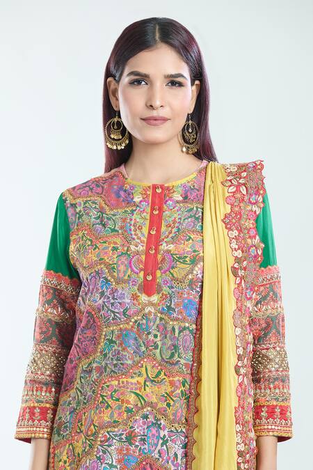 Buy Debyani + CO Multi Color Silk Sequins, Embroidery Floral Paisley Print Kurta Dhoti Pant Set Online at Aza Fashions Buy_Debyani + CO_Multi Color Silk Sequins, Embroidery Floral Paisley Print Kurta Dhoti Pant Set _Online_at_Aza_Fashions