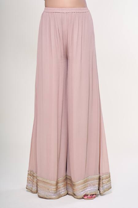 Nakul Sen Beige Silk, Chiffon Sequins, Embroidery Round Neck, Kurta Farshi Palazzo Set Online at Aza Fashions Nakul Sen_Beige Silk, Chiffon Sequins, Embroidery Round Neck, Kurta Farshi Palazzo Set_Online_at_Aza_Fashions