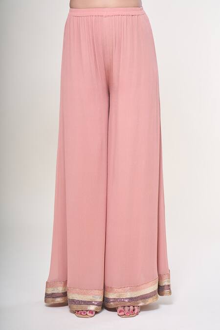 Shop Nakul Sen Pink Silk, Chiffon Sequins, Embroidery Embellished Kurta Farshi Palazzo Set Online at Aza Fashions Shop_Nakul Sen_Pink Silk, Chiffon Sequins, Embroidery Embellished Kurta Farshi Palazzo Set_Online_at_Aza_Fashions