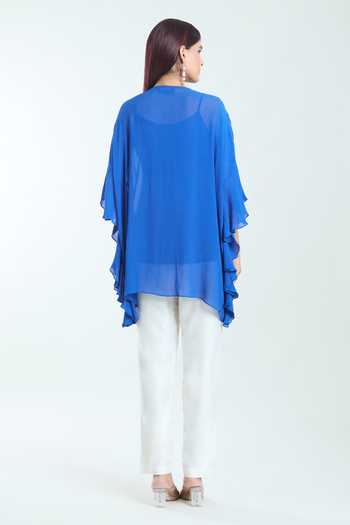 Shop Namrata Joshipura Blue Georgette Embroidery Round Neck Dahlia Floral Kaftan Top at Aza Fashions Shop_Namrata Joshipura_Blue Georgette Embroidery Round Neck Dahlia Floral Kaftan Top_at_Aza_Fashions