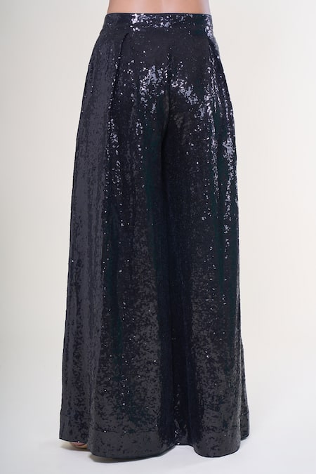 Buy_Rahul Mishra_Black Polyester Sequins Flared Trouser _Online_at_Aza_Fashions