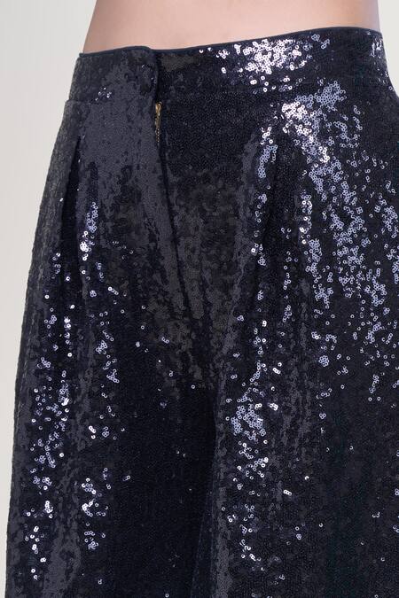 Shop_Rahul Mishra_Black Polyester Sequins Flared Trouser _Online_at_Aza_Fashions