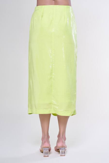 Buy_Rahul Mishra_Green Sequins Slit Midi Skirt _Online_at_Aza_Fashions