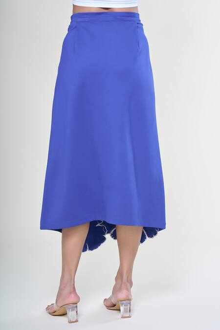 Rahul Mishra_Blue Jersey Embroidered Floral Midi Skirt_Online_at_Aza_Fashions