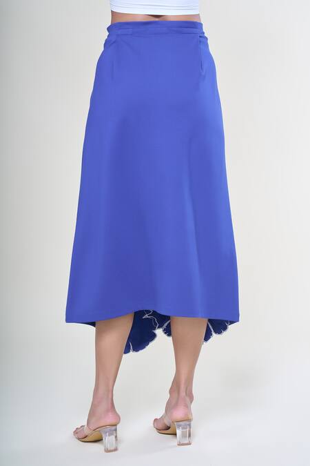 Rahul Mishra_Blue Jersey Sequins, Beads Floral Embroidered Skirt _Online_at_Aza_Fashions