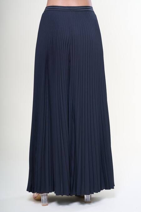 Buy_Rahul Mishra_Black Polyester Radial Pleated Flared Trouser _Online_at_Aza_Fashions