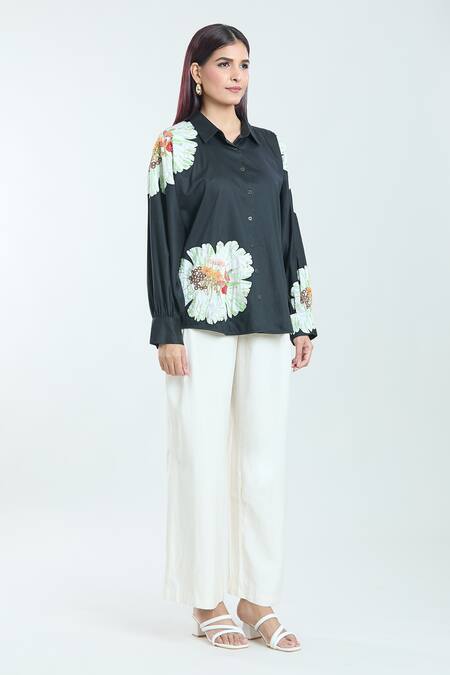 Rahul Mishra Black Embroidery Collared Carnation Shirt Online at Aza Fashions Rahul Mishra_Black Embroidery Collared Carnation Shirt _Online_at_Aza_Fashions