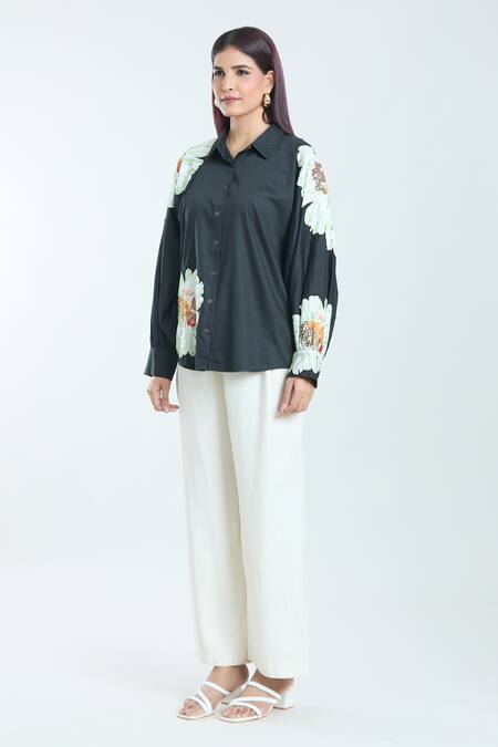 Buy Rahul Mishra Black Embroidery Collared Carnation Shirt Online at Aza Fashions Buy_Rahul Mishra_Black Embroidery Collared Carnation Shirt _Online_at_Aza_Fashions