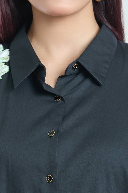Buy Rahul Mishra Black Embroidery Collared Carnation Shirt Buy_Rahul Mishra_Black Embroidery Collared Carnation Shirt