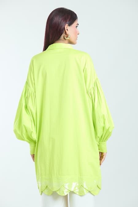 Rahul Mishra Scalloped Sequin Hem Oversized Shirt 