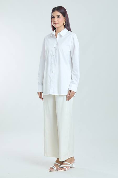 Rahul Mishra_White Poplin Sequins Collared Back Scalloped Shirt _Online_at_Aza_Fashions
