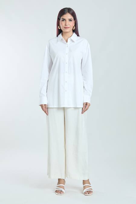 Rahul Mishra_White Poplin Sequins Collared Back Scalloped Shirt _at_Aza_Fashions