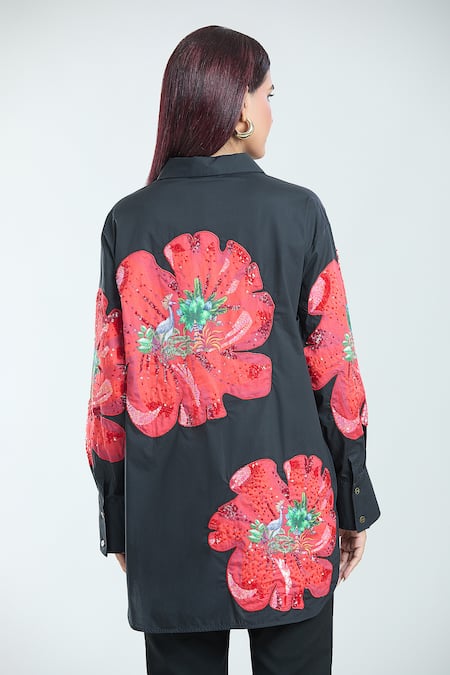 Rahul Mishra Hibiscus Floral Embroidered Shirt 