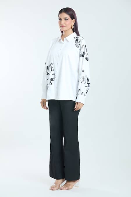 Buy Rahul Mishra White Poplin Embroidery Collared Carnation Floral Shirt Online at Aza Fashions Buy_Rahul Mishra_White Poplin Embroidery Collared Carnation Floral Shirt _Online_at_Aza_Fashions