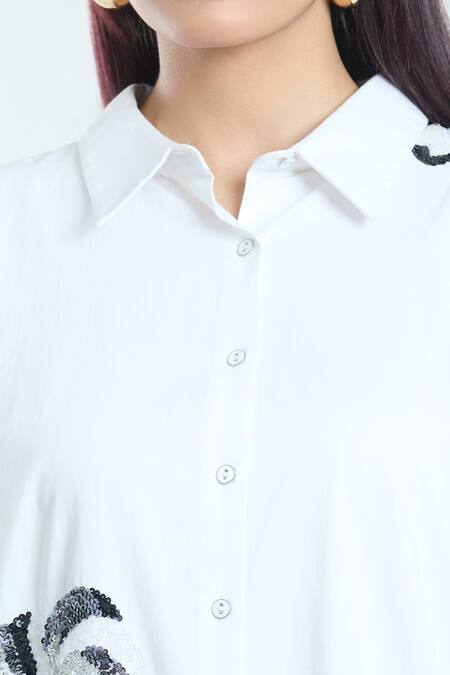 Rahul Mishra White Poplin Embroidery Collared Carnation Floral Shirt at Aza Fashions Rahul Mishra_White Poplin Embroidery Collared Carnation Floral Shirt _at_Aza_Fashions