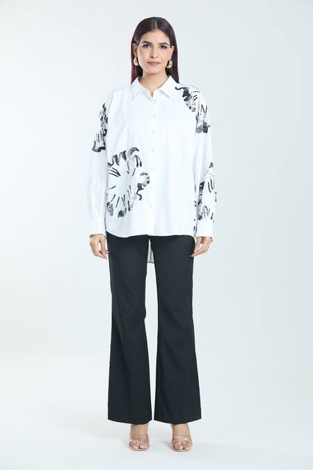 Buy Rahul Mishra White Poplin Embroidery Collared Carnation Floral Shirt Buy_Rahul Mishra_White Poplin Embroidery Collared Carnation Floral Shirt