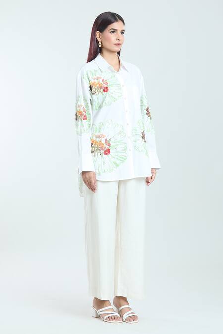 Rahul Mishra_White Poplin Applique Embroidery Carnation Floral Shirt Collar _Online_at_Aza_Fashions