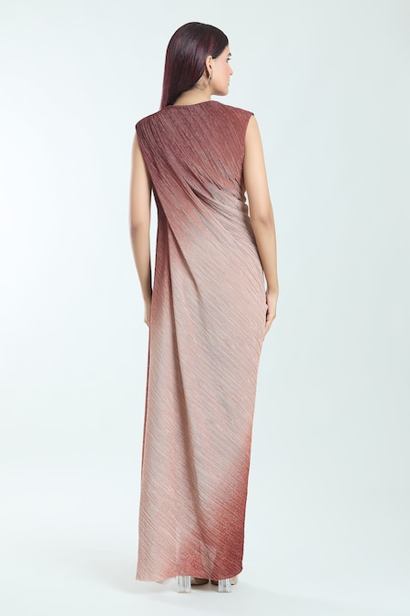 Tarun Tahiliani Hand Embroidered Brooch Detailed Ombre Dress 