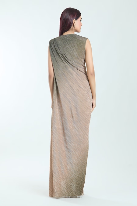 Tarun Tahiliani Embroidered Brooch Detailed Ombre Dress 