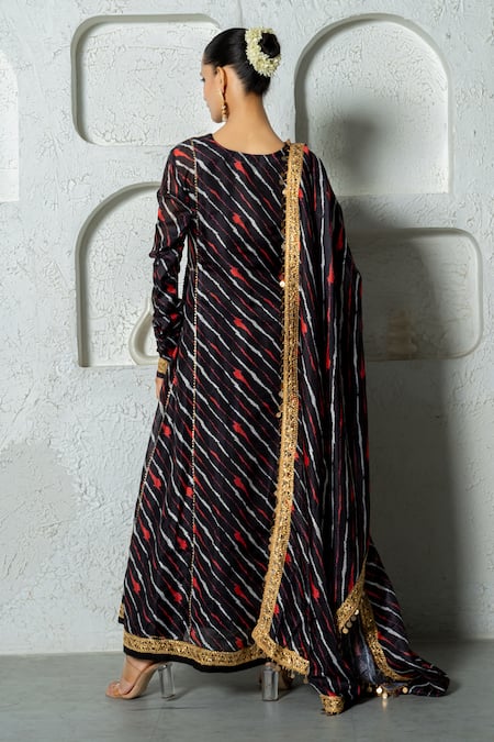 Shop_Yuvraani Jaipur_Black Kota Doria, Cotton Patti, Embroidery Work Detailed Anarkali Set _at_Aza_Fashions