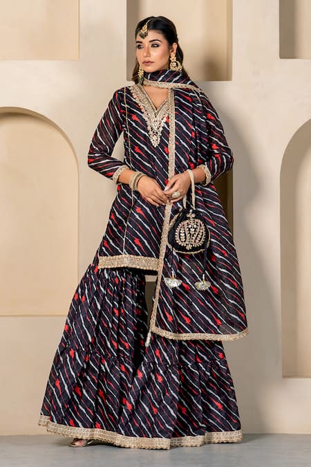 Yuvrani Jaipur Stripe Printed Kurta Sharara Set 