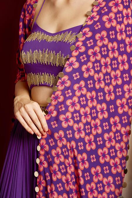 Buy Aayushi Maniar Purple Georgette, Crepe Beads, Sequins Hand Embroidered Lehenga Set With Cape Online at Aza Fashions Buy_Aayushi Maniar_Purple Georgette, Crepe Beads, Sequins Hand Embroidered Lehenga Set With Cape _Online_at_Aza_Fashions