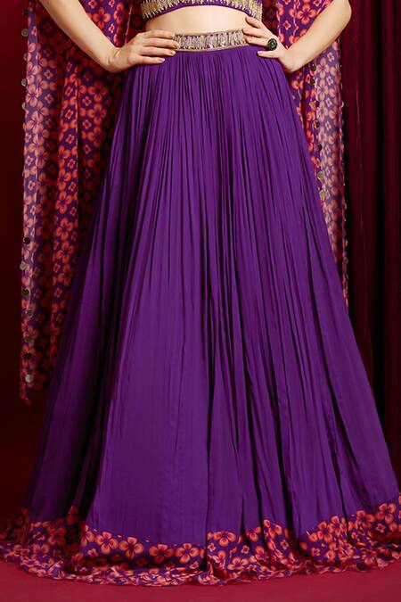 Buy Aayushi Maniar Purple Georgette, Crepe Beads, Sequins Hand Embroidered Lehenga Set With Cape Buy_Aayushi Maniar_Purple Georgette, Crepe Beads, Sequins Hand Embroidered Lehenga Set With Cape