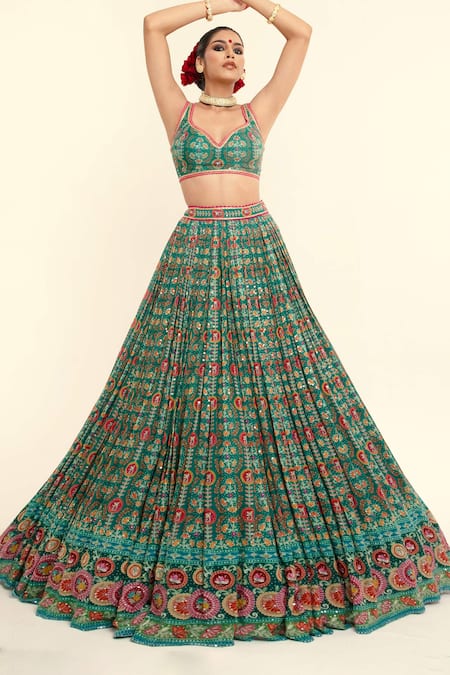 Rajbinder Chahal Floral Embroidered Blouse & Lehenga Set 