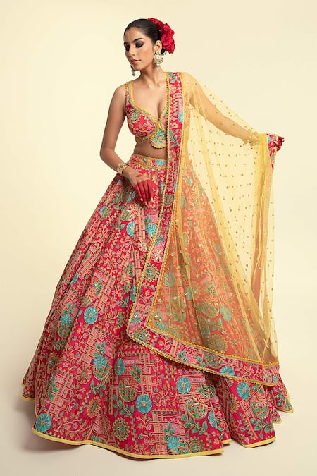 Rajbinder Chahal Floral Printed Cut Out Blouse & Lehenga Set 