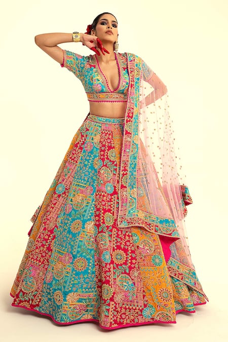 Rajbinder Chahal Floral Sequin Embroidered Blouse & Lehenga Set 