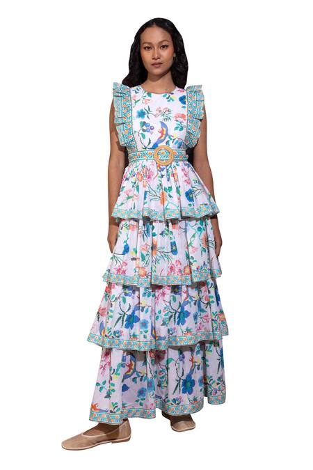 Pop Sugar Multi Color Cotton Buckles Round Neck Ethereal Blossom Layered Dress Online at Aza Fashions Pop Sugar_Multi Color Cotton Buckles Round Neck Ethereal Blossom Layered Dress _Online_at_Aza_Fashions
