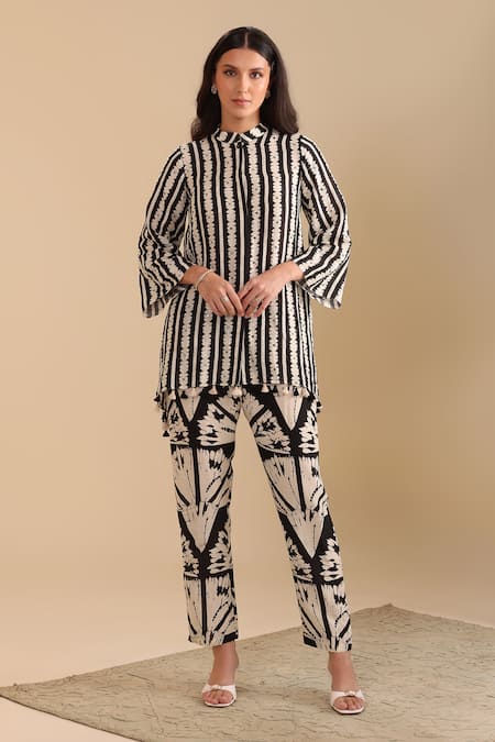 Soup By Sougat Paul Naqsh Cotton Linen Printed Shirt Tunic & Pant Set 