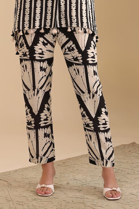 Buy_Soup By Sougat Paul_Black Cotton, Linen Bandeau Neck Naqsh Printed Shirt Tunic And Pant Set _Online_at_Aza_Fashions