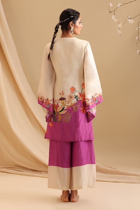 Soup By Sougat Paul Aarani Floral Border Printed Kurta & Flared Pant Set 