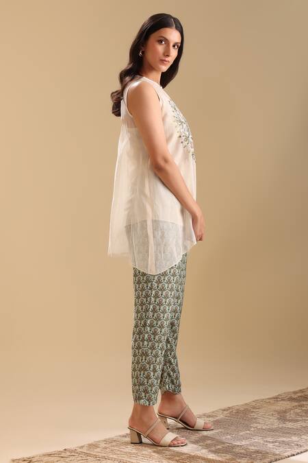 Shop Soup By Sougat Paul Off White Handloom Cotton, Linen Eraya Applique Embroidered Kurta And Pant Set Online at Aza Fashions Shop_Soup By Sougat Paul_Off White Handloom Cotton, Linen Eraya Applique Embroidered Kurta And Pant Set _Online_at_Aza_Fashions