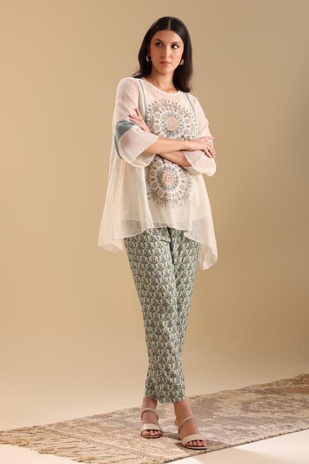 Shop Soup By Sougat Paul Off White Handloom Cotton, Muslin Embroidery Eraya Sequin Kurta And Pant Set Online at Aza Fashions Shop_Soup By Sougat Paul_Off White Handloom Cotton, Muslin Embroidery Eraya Sequin Kurta And Pant Set _Online_at_Aza_Fashions