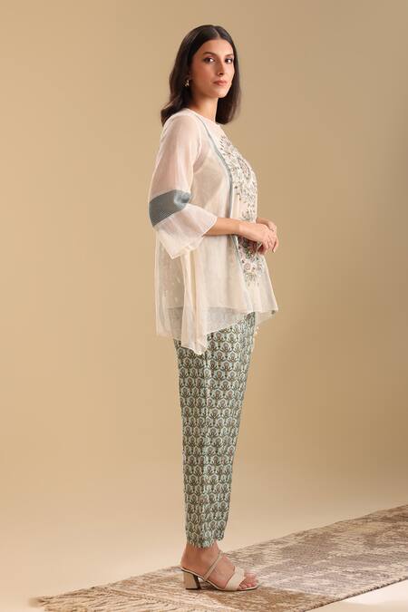 Soup By Sougat Paul Off White Handloom Cotton, Muslin Embroidery Eraya Sequin Kurta And Pant Set at Aza Fashions Soup By Sougat Paul_Off White Handloom Cotton, Muslin Embroidery Eraya Sequin Kurta And Pant Set _at_Aza_Fashions