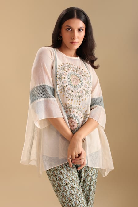 Buy Soup By Sougat Paul Off White Handloom Cotton, Muslin Embroidery Eraya Sequin Kurta And Pant Set Buy_Soup By Sougat Paul_Off White Handloom Cotton, Muslin Embroidery Eraya Sequin Kurta And Pant Set