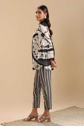 Buy_Soup By Sougat Paul_Black Linen Mirrors, Embroidery Naqsh Geometric Pattern Shirt Kurta And Pant Set _Online_at_Aza_Fashions