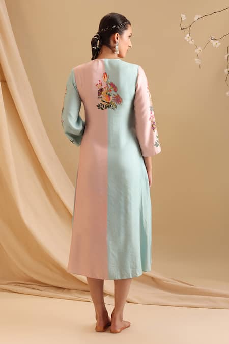 Soup By Sougat Paul Aarani Color Block Embroidered Dress 