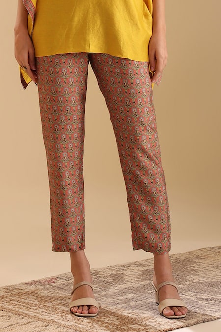 Soup By Sougat Paul_Yellow Chanderi Beads, Embroidery Collared Eraya Placket Kaftan With Pant _Online_at_Aza_Fashions